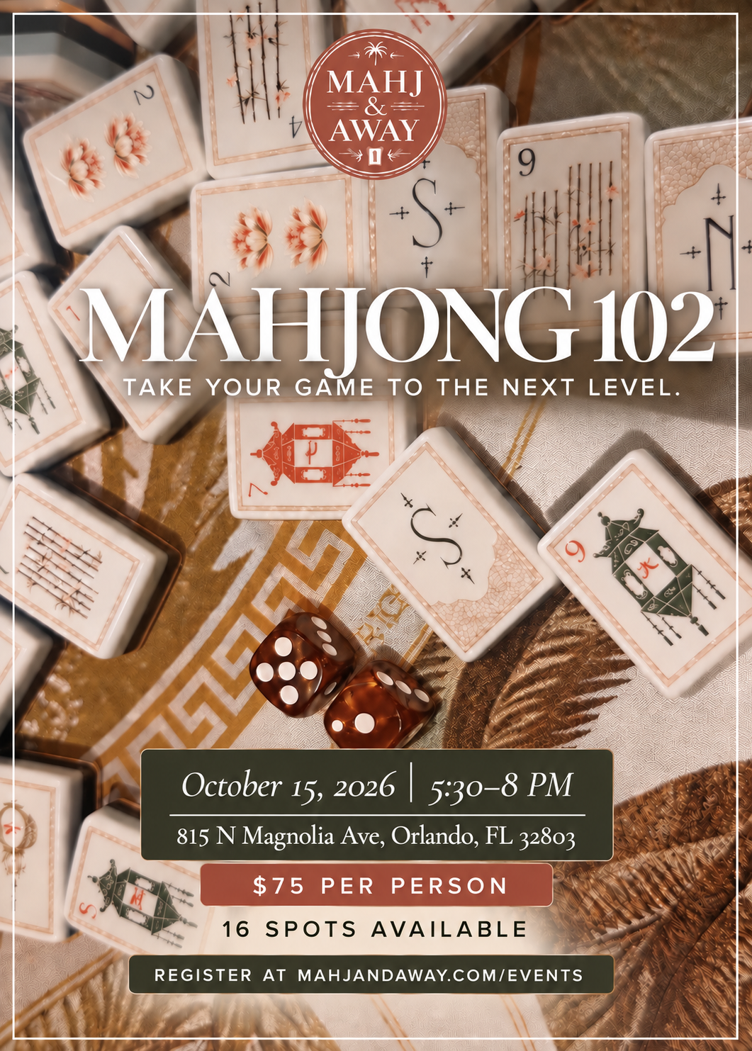 Flyer for Mahjong Night at Mahjong 102 · October 15, 2026