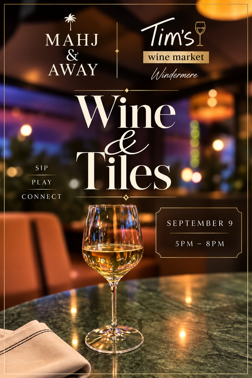 Flyer for Mahjong Night at Tim's Wine Market · September 9, 2026