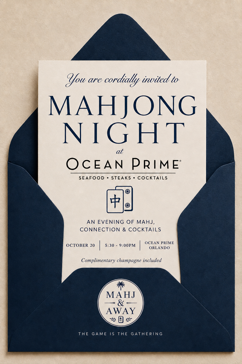 Flyer for Mahjong Night at Ocean Prime · October 20, 2026