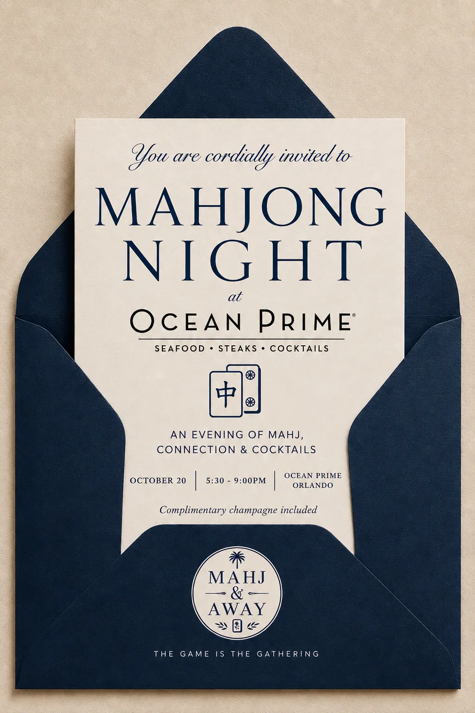 Flyer for Mahjong Night at Ocean Prime · October 20, 2026